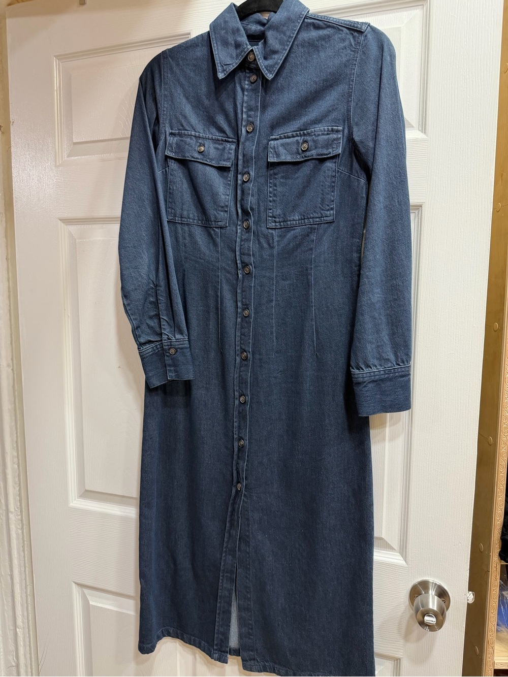Zara Long-Sleeve Denim Shirt Dress - Dark Blue